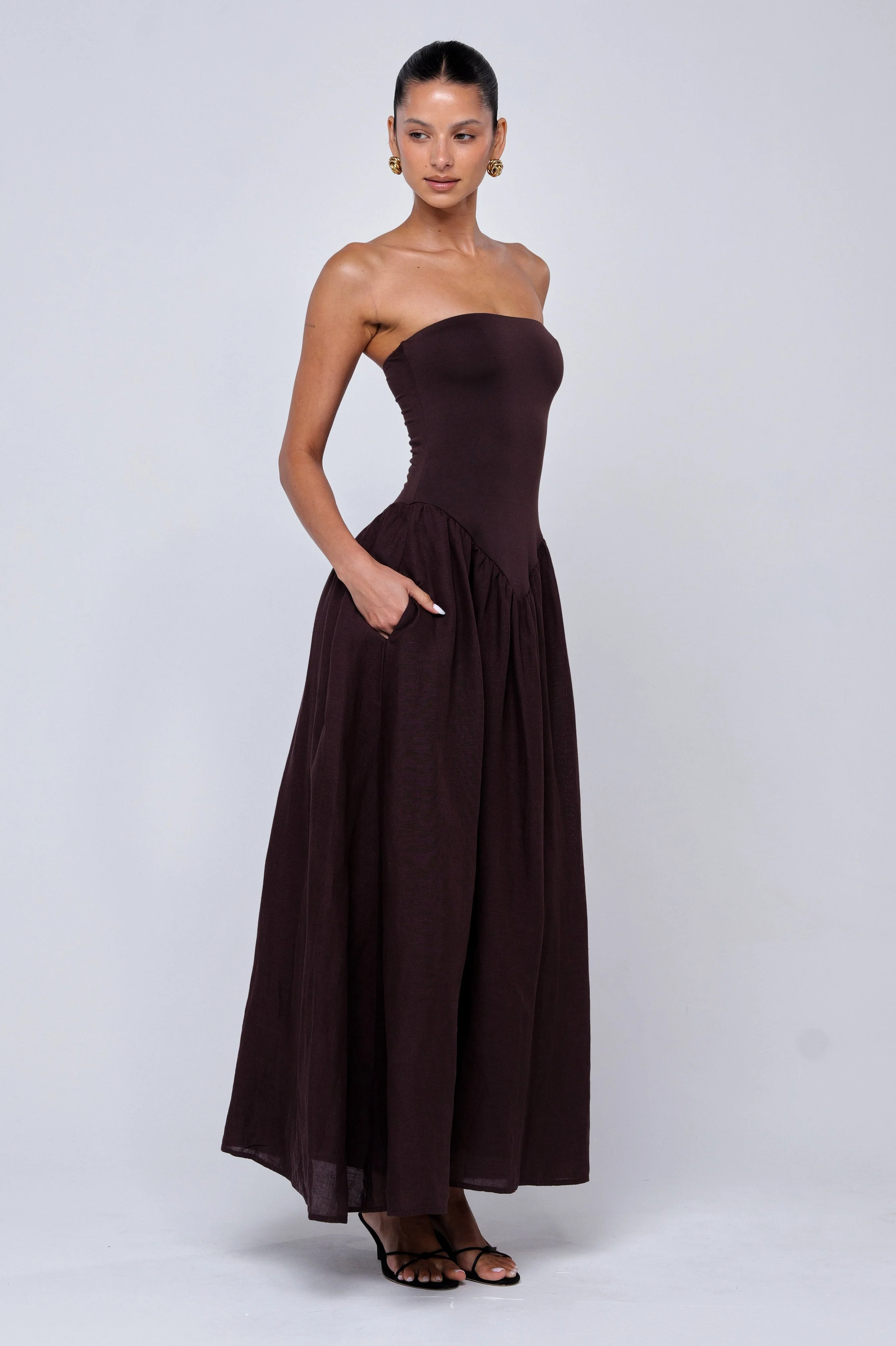 Mackenzie Dress in Brown Linen - Image 6